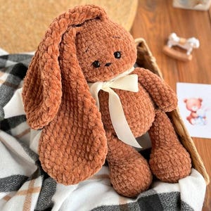 Handmade Crochet Plush Bunny – Soft Amigurumi Bunny with Long Ears – Custom Color Available – Cute Gift for Baby or Nursery