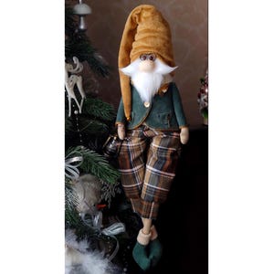 Large Handmade Rustic Forest Gnome – Nordic Shelf Sitter Doll with Plaid Pants, Lantern – Cozy Woodland Plush Christmas Decoration, 20&quot; Tall