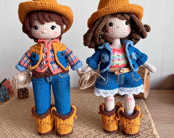 Crochet Cowboy/Cowgirl Doll, Handmade Amigurumi Plush Toy