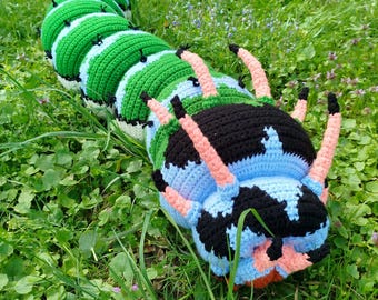 Hickory Horned Devil Caterpillar Plush, Large 50 Inch Crochet Soft Sculpture, Nature Inspired Decor
