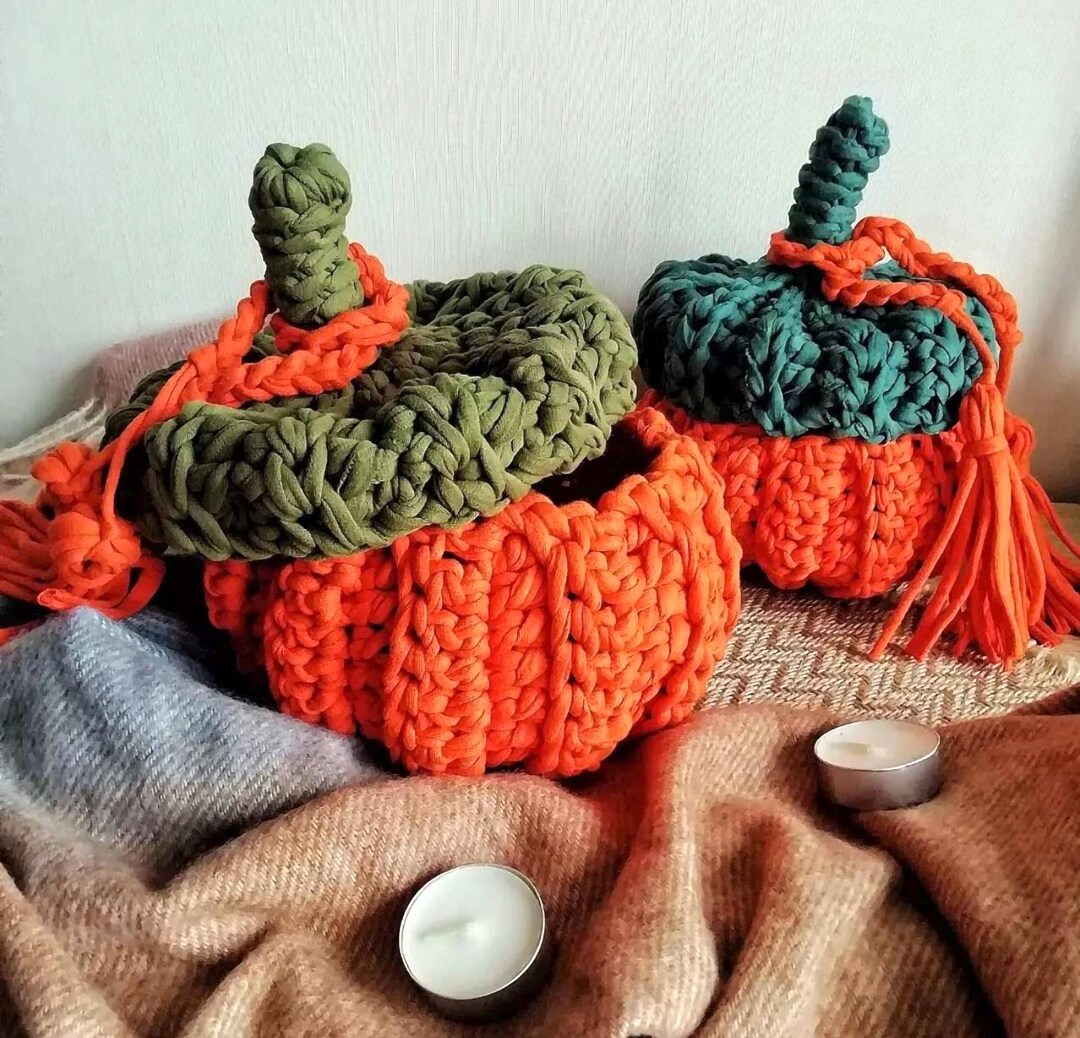 Crochet Pumpkin Basket with Lid – Handmade Fall Storage Basket – Cozy ...