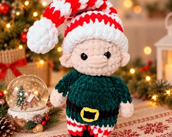 Crochet Christmas Elf Plush, Amigurumi Holiday Doll, Santa Helper Stuffed Toy, Winter Decor