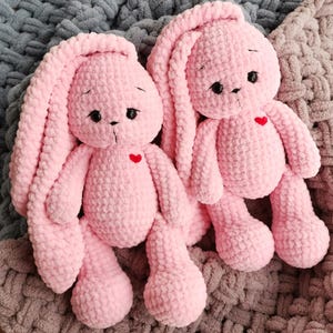 Handmade Crochet Pink Plush Bunny, Soft Amigurumi Stuffed Rabbit, Cute Long Ears Toy, Baby Shower Gift, Nursery Decor, Cuddly Kids Plush