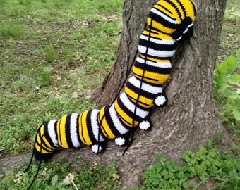 Monarch Caterpillar Plush 30 Inch Crochet Amigurumi Insect Toy Decor Gift