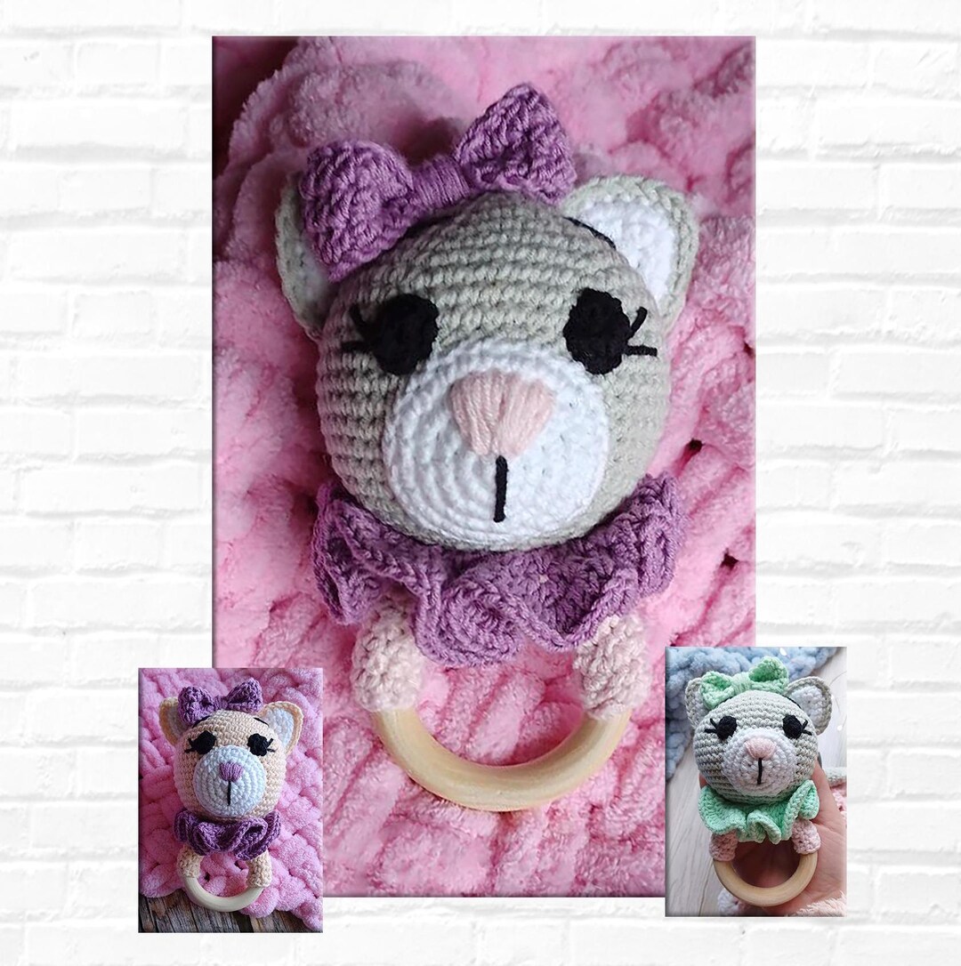 Crochet Cat Rattle – Handmade Baby Girl Toy – Soft Amigurumi Animal ...