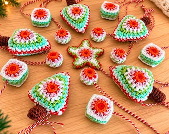 Crochet Christmas Ornament Set, Handmade Tree Star and Ball Decorations, Colorful Holiday Decor