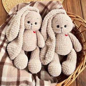 Handmade Plush Bunny – Soft Crochet Rabbit Toy – Long Ear Bunny with Heart – Cuddly Gift for Baby, Child or Loved One – Cozy Nursery Decor