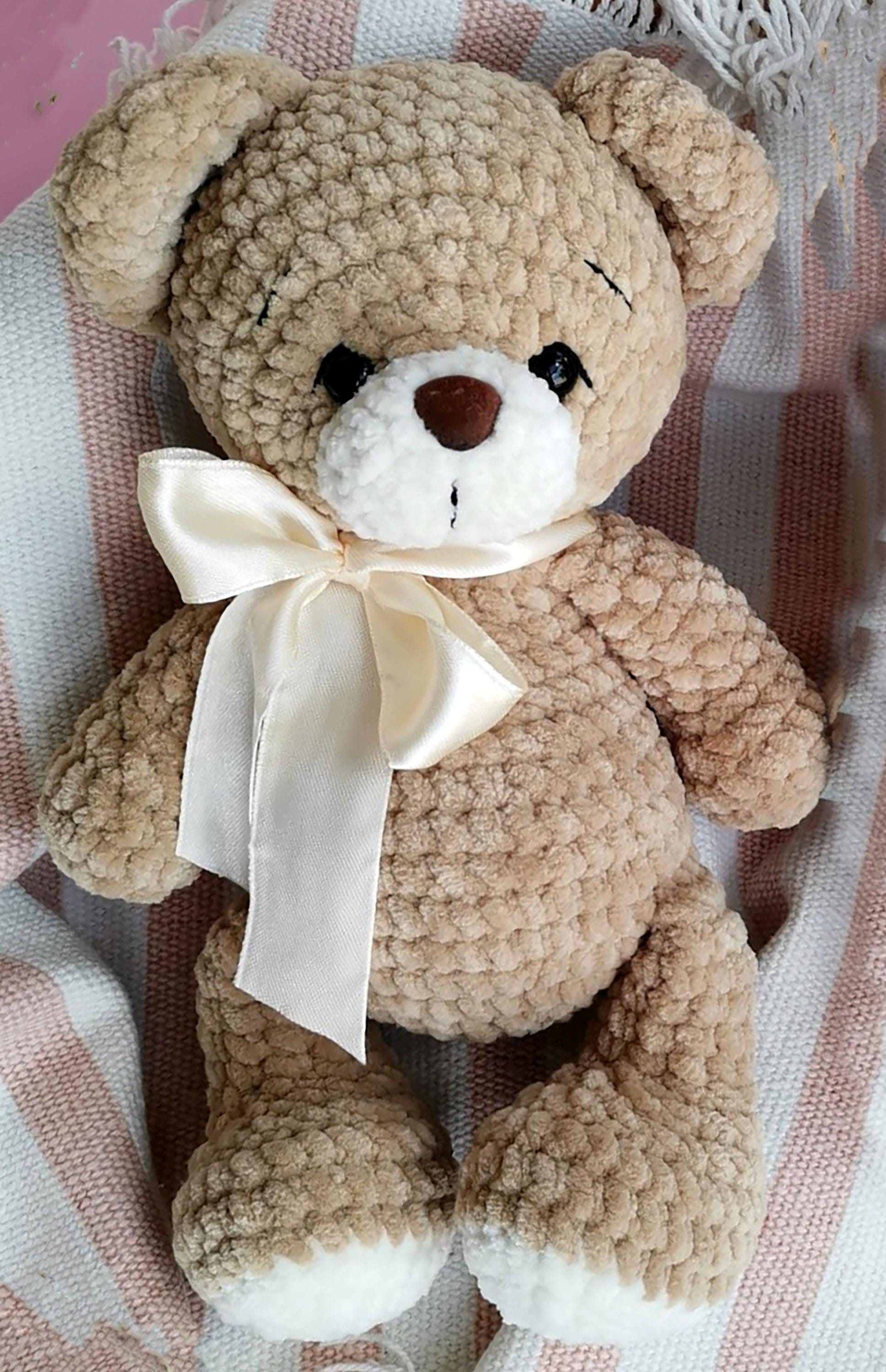 Crochet Teddy Bear Plush – Handmade Soft Bear Toy With Bow – Baby ...