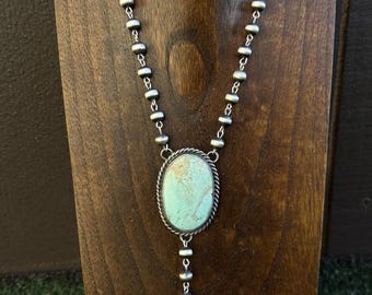 Navajo 925 Sterling Silver Royston Turquoise Pendant Rosary Necklace. 20 Inch KY