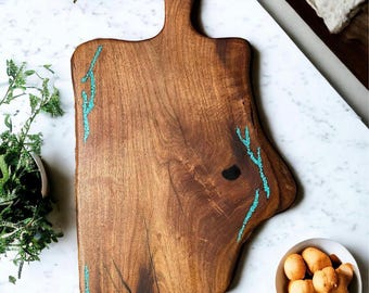Mesquite Cutting Board with Inlaid Turquoise