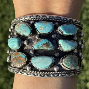 Navajo Sterling Silver Royston Turquoise Cuff Bracelet. KY