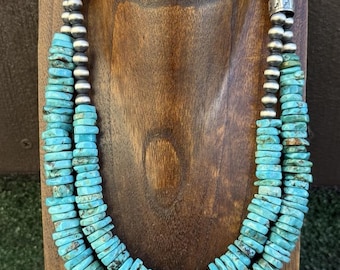 Sterling Silver Blue Turquoise Nuggets Pearls 2 Strand Layered Bead Necklace 20”
