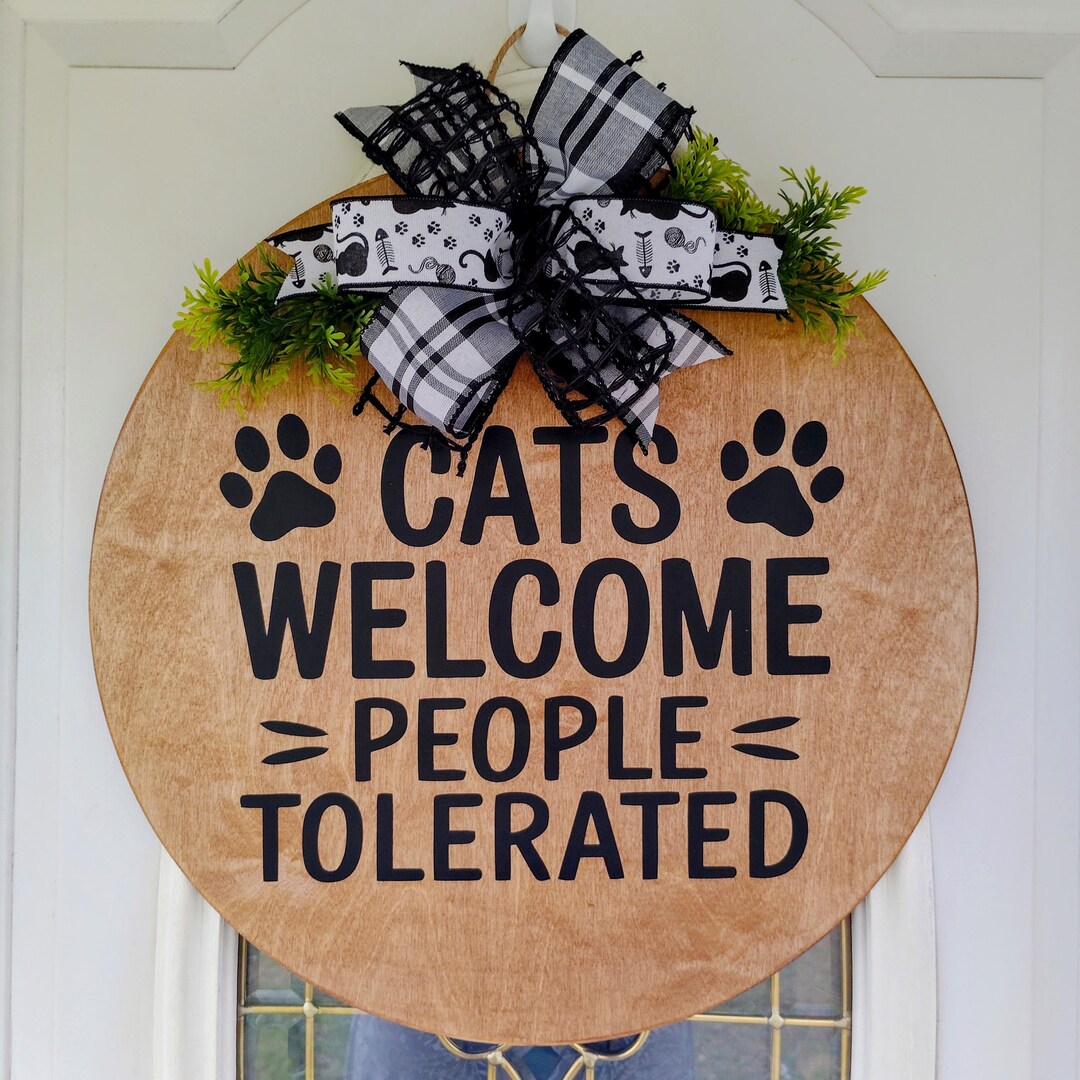 Funny Cat Welcome Sign, Rustic Wooden Door Hanger (18 Inch) - Etsy