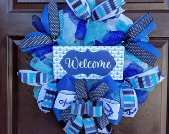 Nautical Anchor Welcome Wreath, Seaside Front Door Decor