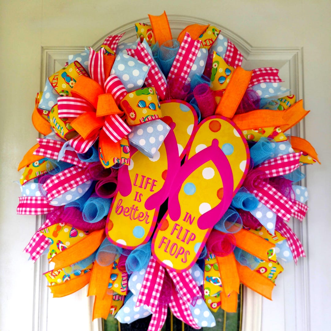 Flip Flop Summer Wreath, Beach House Door Decor - Etsy
