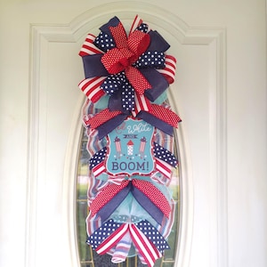 Patriotic 4th of July Door Wreath, Memorial Day Summer Wreath, Fireworks & Flags Front Door Wreath,  USA Holiday Front Door Decor