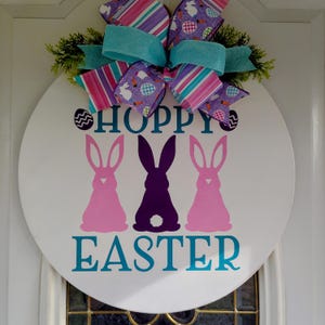 Whimsical Easter Bunny Front Door Decor, Pastel Spring Easter  Wooden Door Hanger, Handmade Easter Home Decor, Hoppy Easter Bunny Door Sign