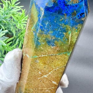 Natural Crystal Rare &#39;Phoenix Stone&#39; (Turquoise, Chrysocolla, Malachite) Tower 7.2” tall, 543.6 grams