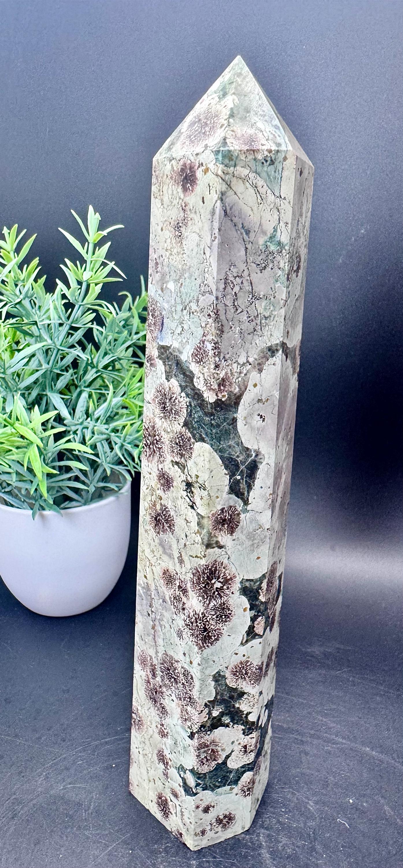 Natural Crystal Large Green Russian Petal Flower Jasper Tower 8