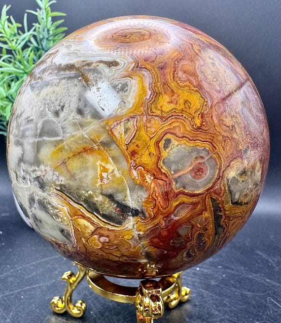 Natural Crystal Large Red Crazy Lace Agate Sphere 3.8” Diameter