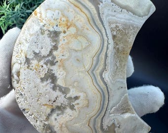 Ágata de encaje loco de cristal natural tallada a mano, 3,6", 201 gramos