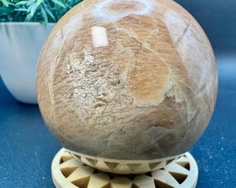 Natural Crystal Flashy Peach Moonstone Sphere 2.5” diameter, 351.4 grams