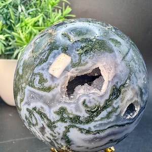 Natural Crystals Large Druzy Blue Moss Agate Sphere 2.7” diameter, 413.4 grams