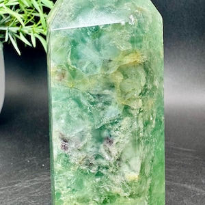 Natural Crystal Green Feather Fluorite Tower 4.2” tall, 375.5 grams