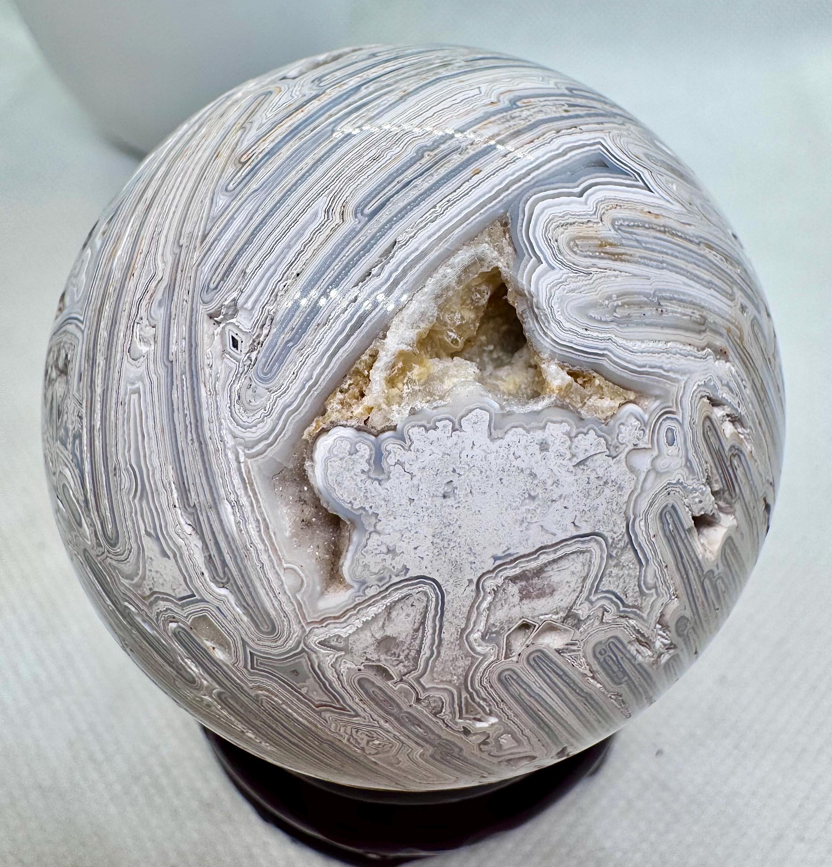 Natural Crystal UV REACTIVE Druzy White Crazy Lace Agate Sphere