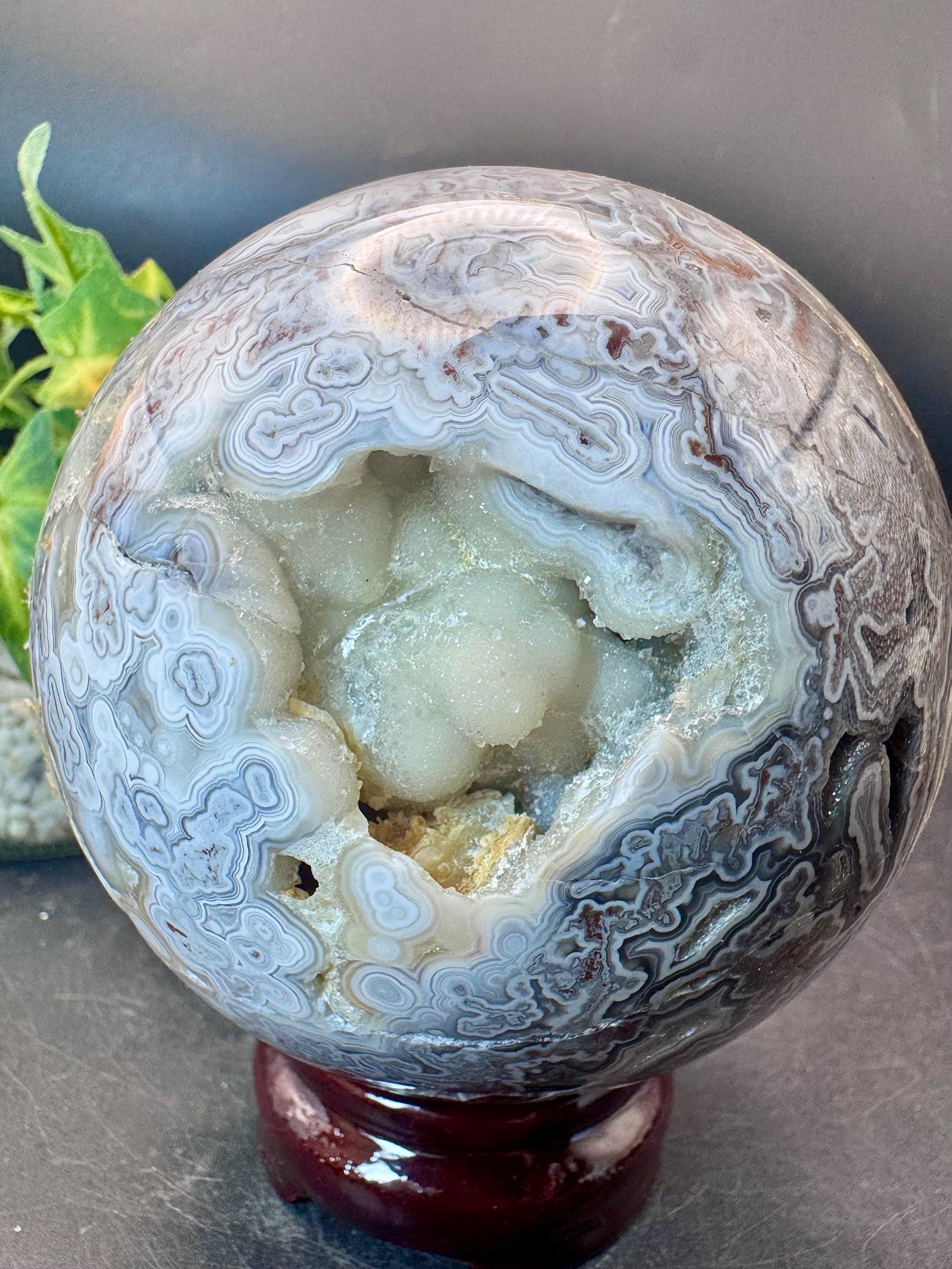 Natural Crystal Large White Druzy Crazy Lace Agate Sphere 3.8 Natural Crystal Large White Druzy Crazy Lace Agate Sphere 3.8
