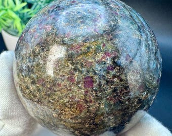 Natural Crystal Ruby in Kyanite Sphere with 2.2” diameter, 314.5 grams  UV reactive |Crystals|Chakra|Healing|