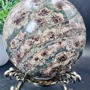 Natural Crystal Large Green Russian Flower Jasper Sphere 3” diameter, 550.3 grams