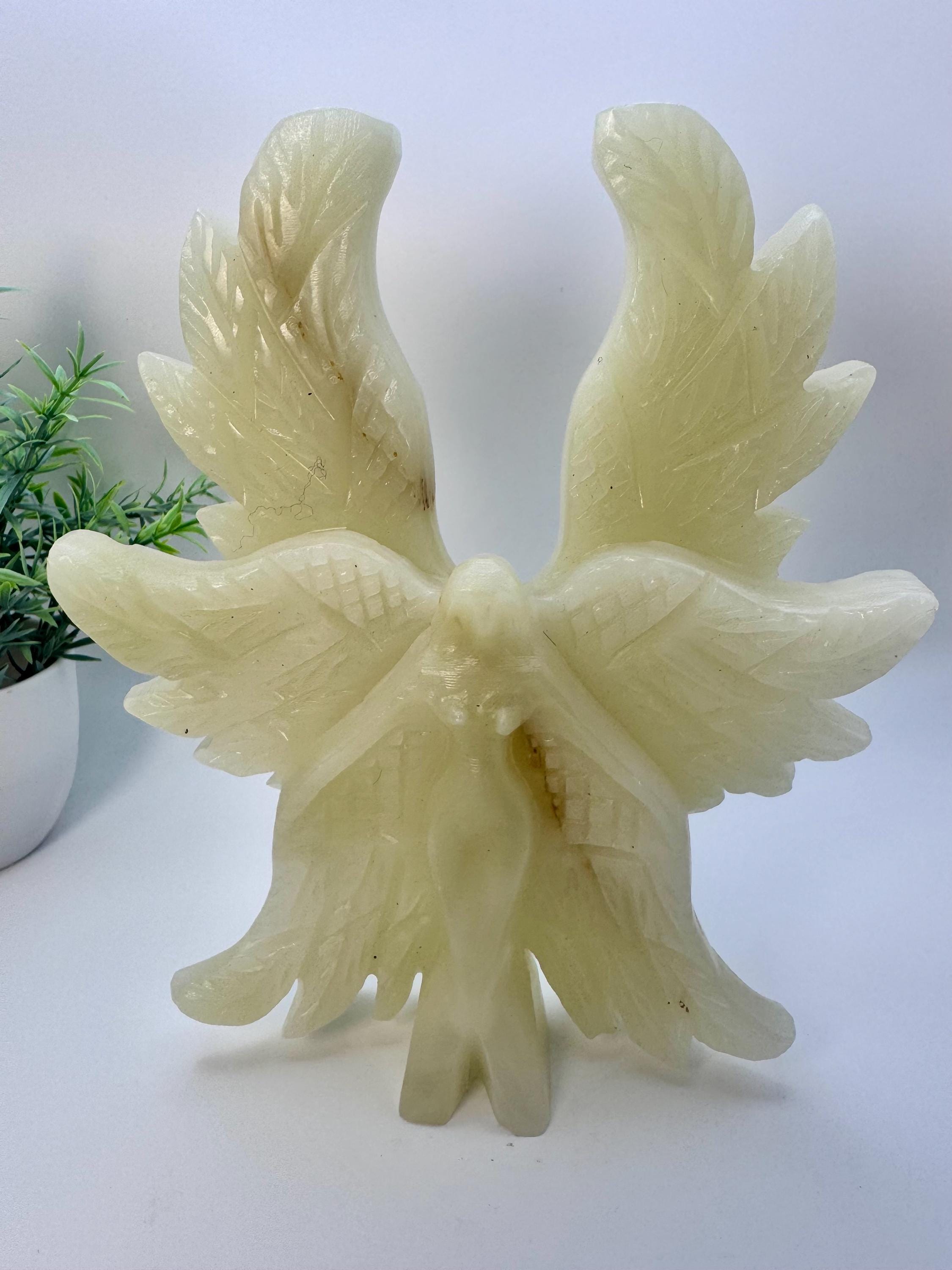 Hand Carved Large Afghan Jade Angel Carving 7.5” X 6”, 1014.7