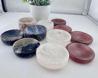 Natural Crystal Holder Strawberry Quartz, clear quartz, sodalite & Flower agate 2”-2.2” diameter, 47.7grams-116.9grams