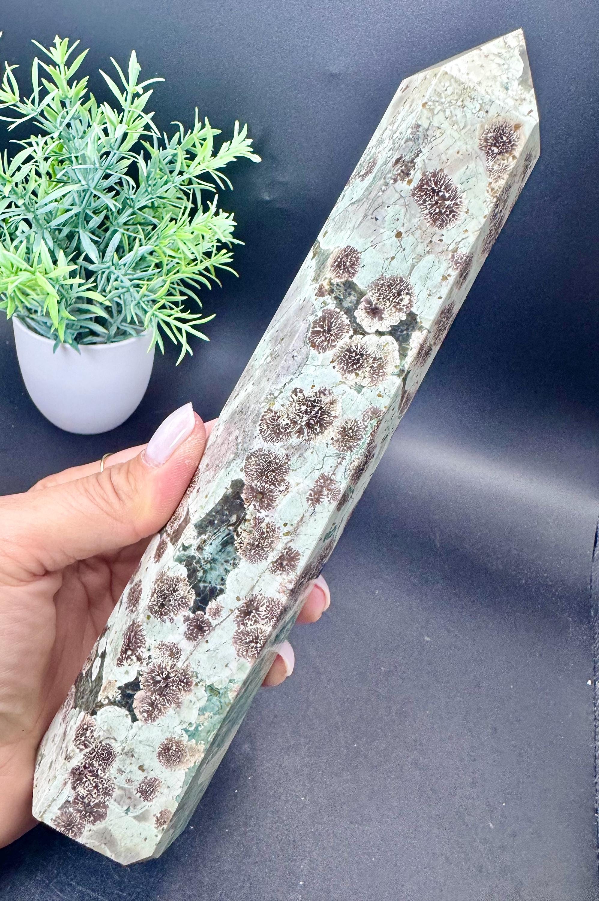 Natural Crystal Large Green Russian Petal Flower Jasper Tower 8