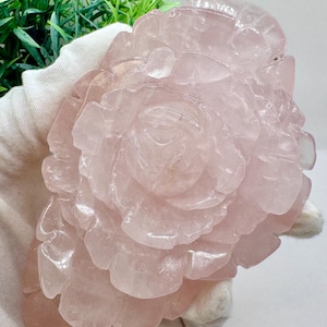 Natural Crystal Large Peony Rose Quartz Carving 5.5”, 444.4 grams