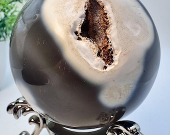 Natural Crystal Large Orca Agate Druzy Sphere 2.7” diameter, 426 grams
