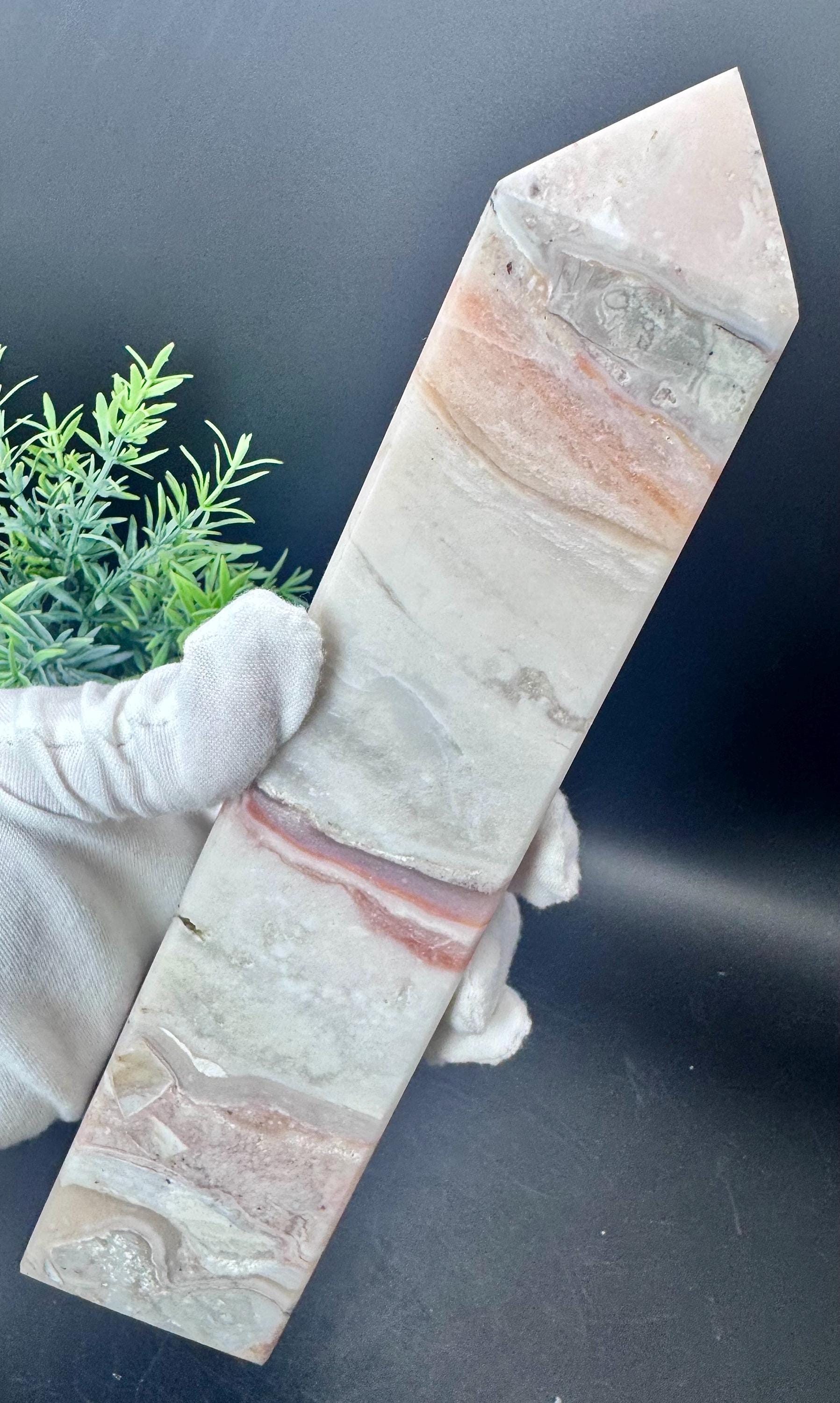 Natural Crystal Pink Lace Agate Tower 9.5” Tall, 799.6 Grams