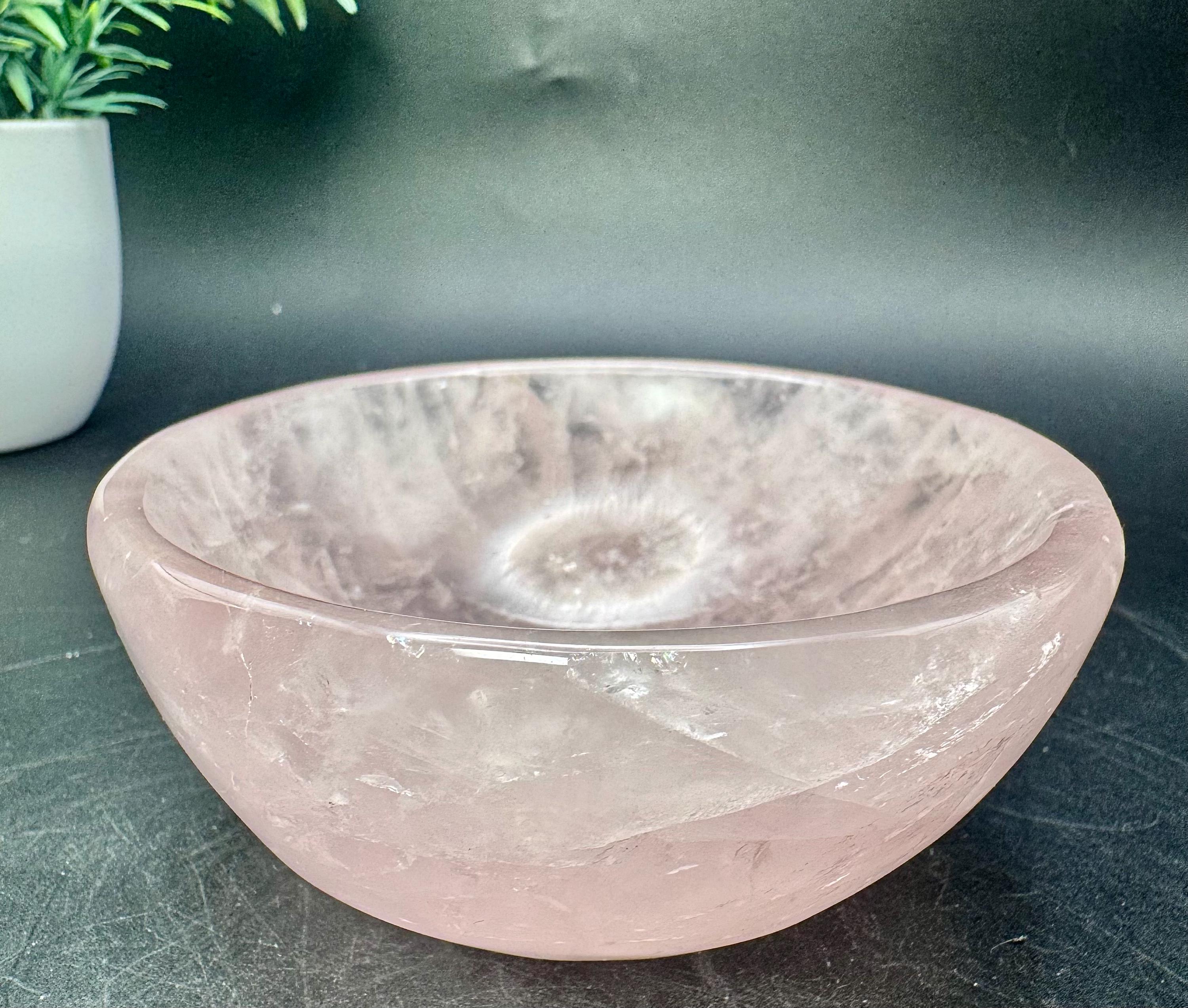 Natural Crystal High Quality Large Rose Quartz Bowl 3.55” Rim, 1.5