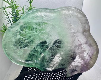 Natural Crystal Cloud Bowl, Green & Purple Fluorite. Amazing Clarity, 6.7” x 4.5” , 457.6grams