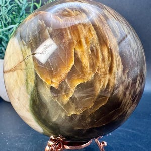 Natural Crystal UV REATIVE see photos- Petrified Fossil Wood Sphere 3.4” diameter, 896.5 grams