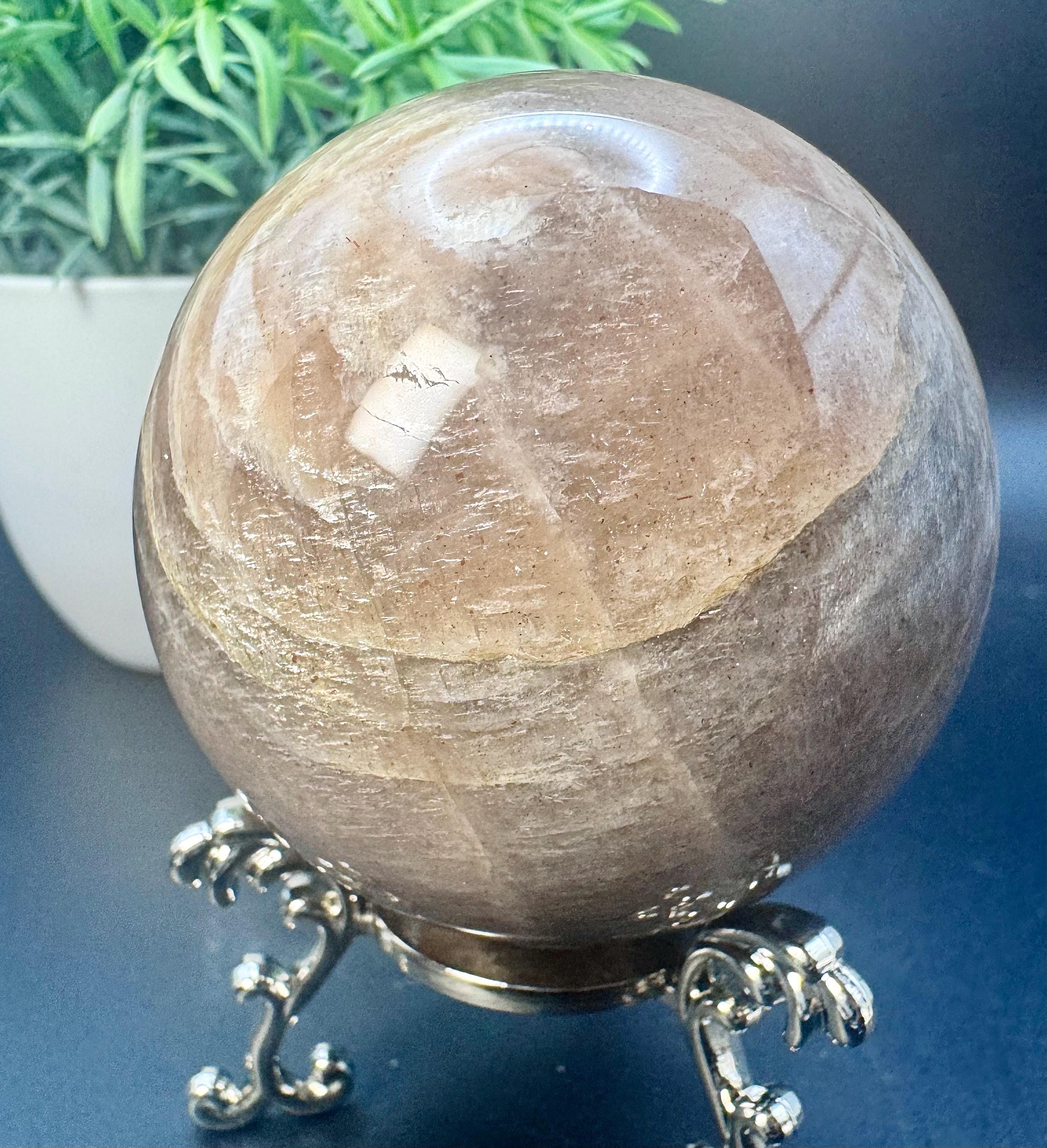 天然クリスタル ムーンストーン スフィア 直径2.3インチ、258.3グラム