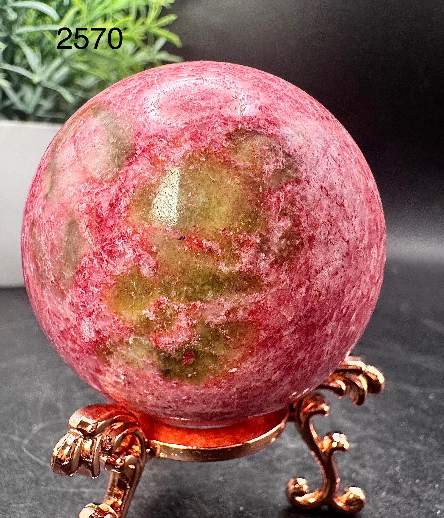 Natural Crystal Pink Thulite With Epidote Sphere (manganese