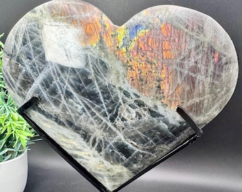 Natural Crystal XL Flashy Purple Labradorite Heart holder not included  (heart only 5.5”x4.8”x1.6”)