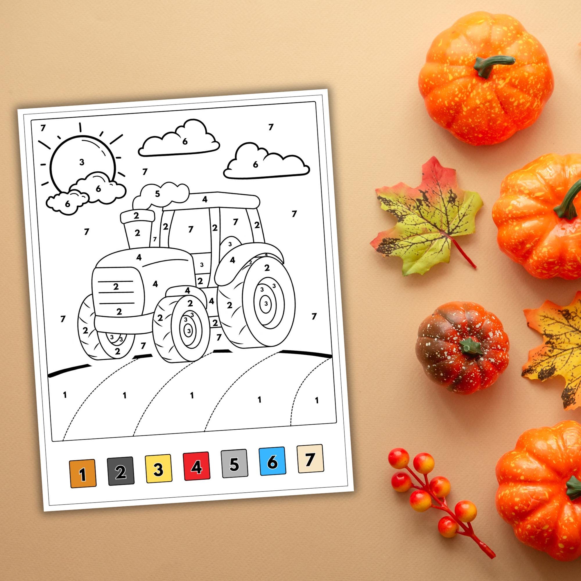 Kids Color by Number Tractor Printable, Tractor Activity Sheet ...