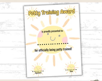 Sunshine Potty Award Chart Printable, Kids' Potty Training Reward, Bathroom Chart, Toddler Motivation, Potty Milestone, Award Certificate