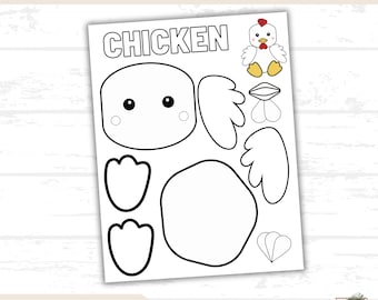 Kids Chicken Craft Printable, Cut and Paste Craft, Farm Animal DIY, Children's Activity, Make a Chicken Template, Coloring Fun, Fine Motor