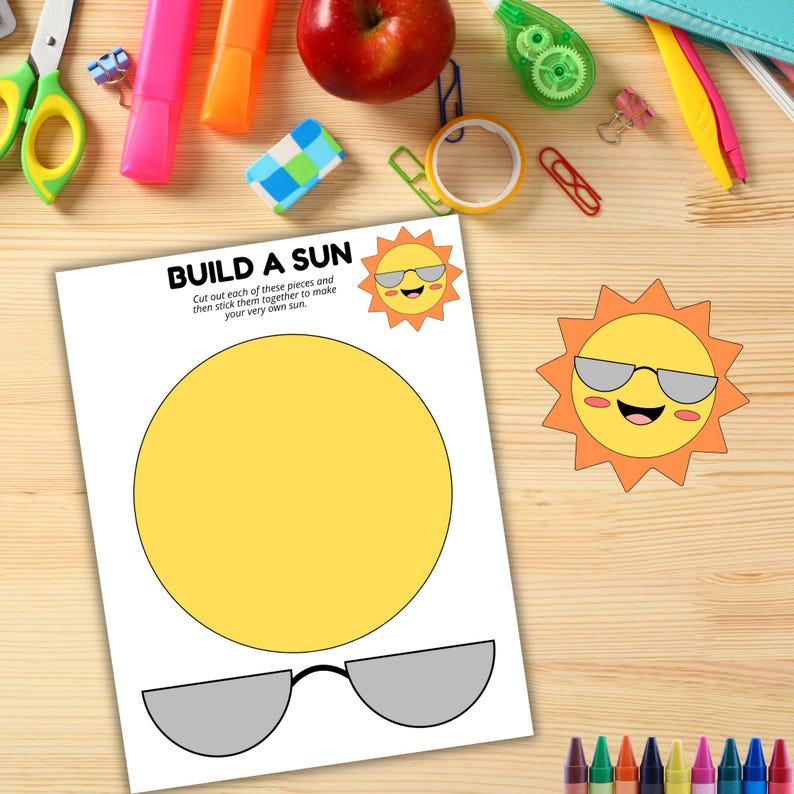 Sun Craft Printable for Kids, Cut and Paste Activity, Preschool ...