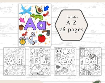 Alphabet Coloring Pages Printable, ABC Learning Sheets, Educational Coloring Activity, Kids Printable, Homeschool Craft for Kids, Preschool