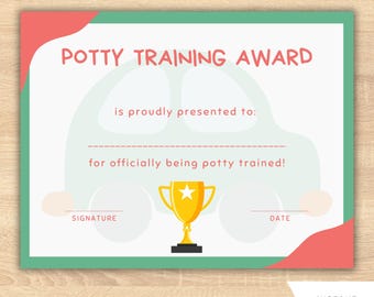 Car Potty Training Certificate Printable Potty Training Award Kids Potty Achievement Printable Certificate Potty Training, Instant Download